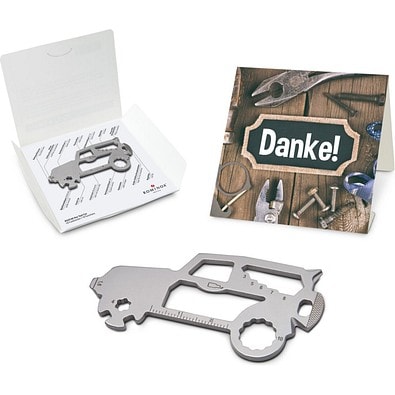 Geschenkartikel: ROMINOX® Key Tool SUV / Auto (19 Funktionen) im Motiv-Mäppchen Danke, silber
