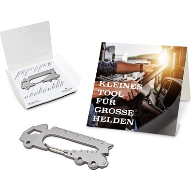 Geschenkartikel: ROMINOX® Key Tool Truck / LKW (22 Funktionen) im Motiv-Mäppchen Große Helden, silber