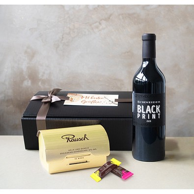 Geschenkset Goldrausch, Black Print, Braune Schleife, inkl. Druck