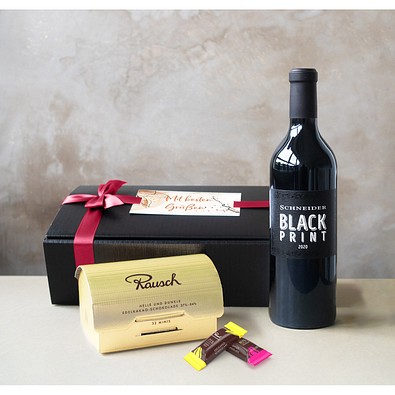 Geschenkset Goldrausch, Black Print, Rote Schleife, inkl. Druck