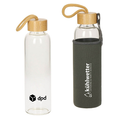 Glasflasche Bamboo mit Hülle, 550 ml, transparent