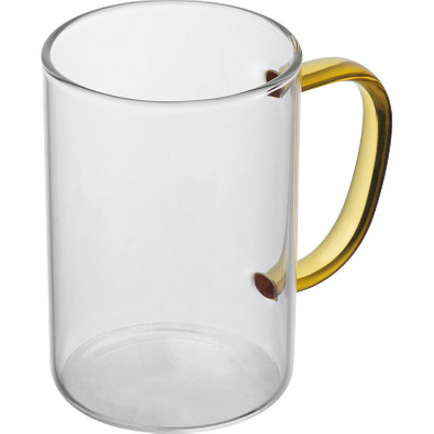 Glastasse mit farbigem Henkel, gelb