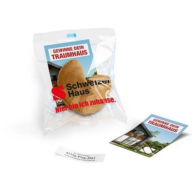 Glückskekse mit Werbekärtchen, 7 g, Natur, Folie transparent, inkl. Druck