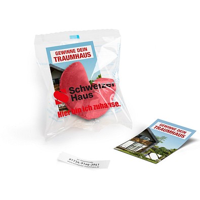 Glückskekse mit Werbekärtchen, 7 g, Rot, Folie weiß, inkl. Druck