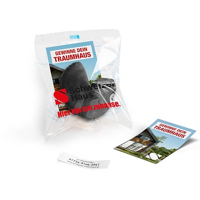 Glückskekse mit Werbekärtchen, 7 g, Schwarz, Folie weiß, inkl. Druck