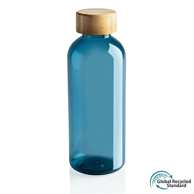 GRS rPET Flasche mit Bambus-Deckel, blau