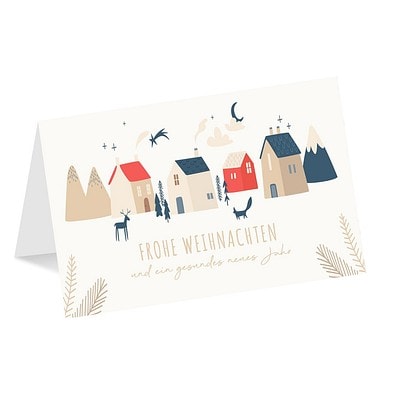 Grußkarte Weihnachten, Motiv Weihnachtsdorf, Danke an Mitarbeiter