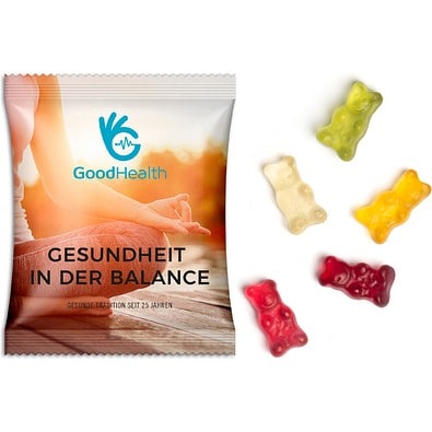 Gummibärchen vegan, 20 g, Folie weiß, inkl. Druck