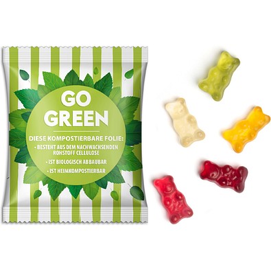 Gummibärchen vegan, 20 g, weiße kompostierbare Folie, inkl. Druck
