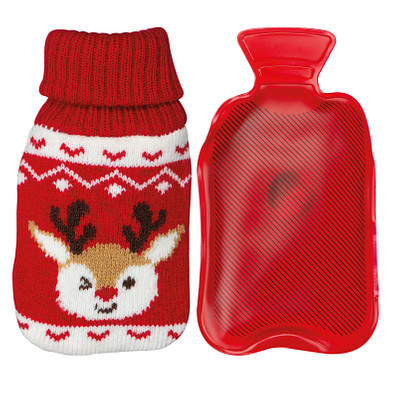 Handwärmer mit weihnachtlichem Stricküberzug , rot