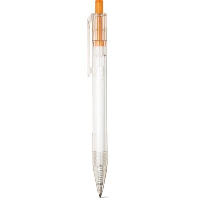 HARLAN. rPET-Kugelschreiber mit farbigem Knopf, Orange