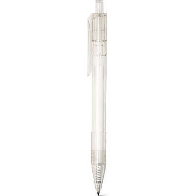 HARLAN. rPET-Kugelschreiber mit farbigem Knopf, Transparent
