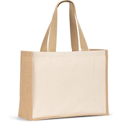 HELSINQUE. Tasche aus Canvas (320 g/m²), mit Boden und Seiten aus laminierter Jute (350 g/m²) in Naturtönen, Natur