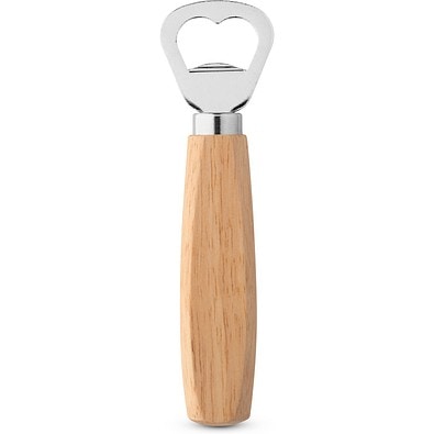 HOLZ. Flaschenöffner aus Metall, mit Holzgriff, Naturhell