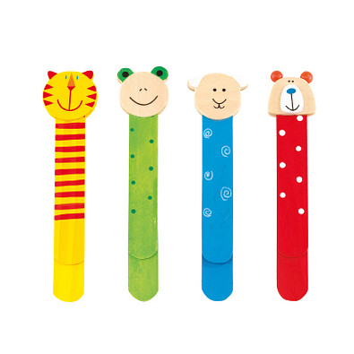 Holz-Lesezeichen FUNNY ANIMALS, 4-fach sortiert, Preis pro Stück,bunt