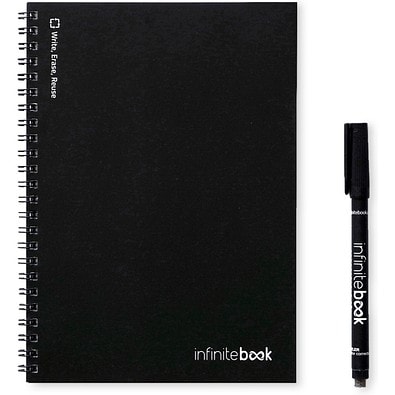INFINITEBOOK PLAIN A5. "Infinitebook" mit flexiblem Einband und 15 unlinierten Whiteboard Seiten, Schwarz