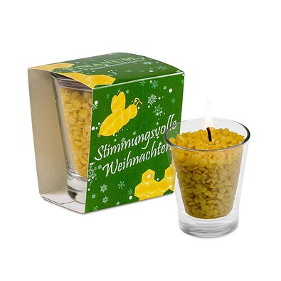 Kerzenglas mit Bienenwachsgranulat, 1-seit. Druck