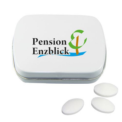 Klapp Dose, Pfefferminzpastillen, inkl. Druck, weiße Dose