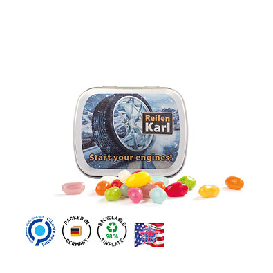 Klappdose, American Style Jelly Beans, inkl. Druck, silberne Dose
