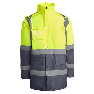 Kombinierter, gesteppter Parka Merak mit High Visibility, XXL, bleigrau/fluor yellow