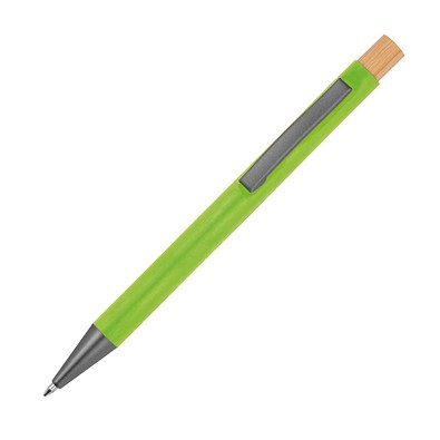 Kugelschreiber aus recyceltem Aluminium mit Bambusdrücker  , apfelgrün