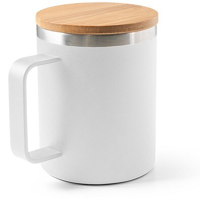 LAUDA. Becher aus 90% recyceltem Edelstahl mit Bambusdeckel 420 mL, Weiß