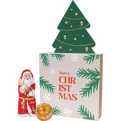 Lindt Präsent im Werbeschuber, Kleine Kostbarkeiten Santa, inkl. Druck