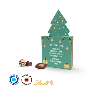 Lindt Präsent im Werbeschuber Tannenbaum, Lindt Mini Pralinés, inkl. Druck