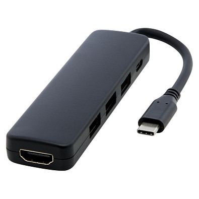 Loop Multimedia-Adapter aus recyceltem RCS Kunststoff USB 2.0-3.0 mit HDMI-Anschluss, schwarz