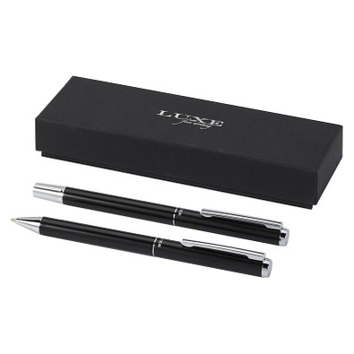 Lucetto Geschenkset mit Kugelschreiber und Tintenroller aus recyceltem Aluminium, schwarz