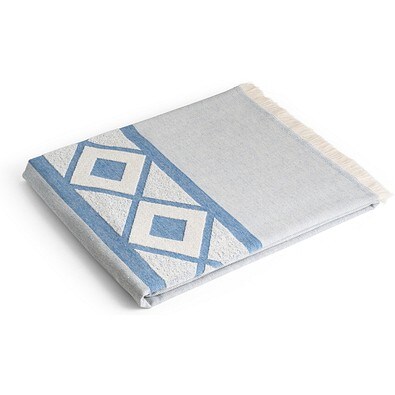 MALEK. Multifunktions- und Badetuch (350g/m²) aus Baumwolle (85%) sowie recycelter Baumwolle (15%), leicht und widerstandsfähig, Blau