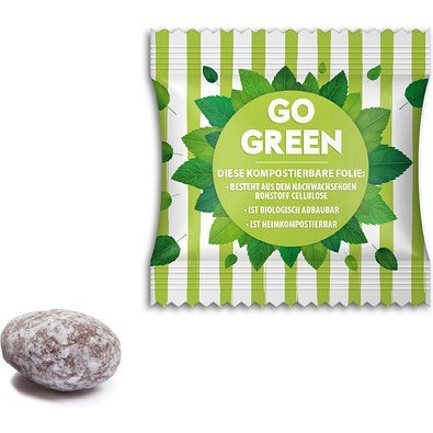 Mandeln einzeln im Werbetütchen, 4 g, Zimt, weiße kompostierbare Folie, inkl. Druck