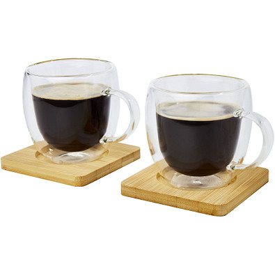 Manti 2-teiliger 250 ml doppelwandiger Glasbecher mit Bambusuntersetzer, transparent, natural