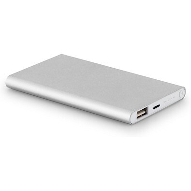 MARCET. Powerbank Slim 4'000 mAh aus 70 % recyceltes ABS (70% rABS) und 30 % recyceltes Aluminium (30% rAL), Satinsilber