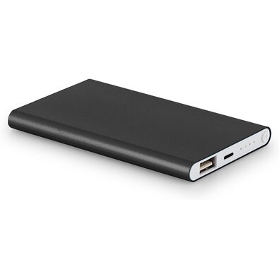 MARCET. Powerbank Slim 4'000 mAh aus 70 % recyceltes ABS (70% rABS) und 30 % recyceltes Aluminium (30% rAL), Schwarz