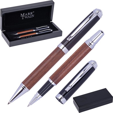 Mark Twain Holz Schreibset LORENZO, beige