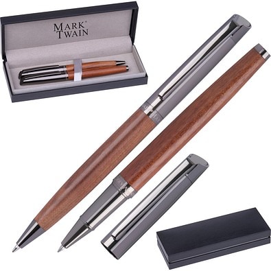 Mark Twain Schreibset aus Holz KATRINA, braun