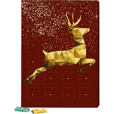 Marken Wand Adventskalender, Alpenmilch-Schokotäfelchen, Rentier, Gold