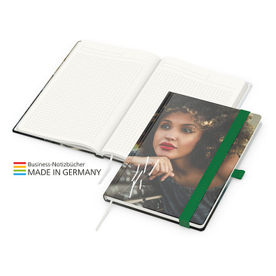 Geiger-Notes Match-Book green+blue Notizbuch A5 Natura Recycling, inkl. Druck, grün