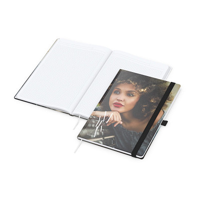 Geiger-Notes Notizbuch Match-Book White A4 Bestseller, inkl. Digitaldruck auf Einband, matt, schwarz