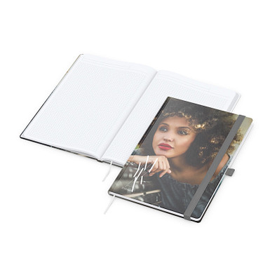 Geiger-Notes Notizbuch Match-Book White A4 Bestseller, inkl. Digitaldruck auf Einband, matt, silbergrau