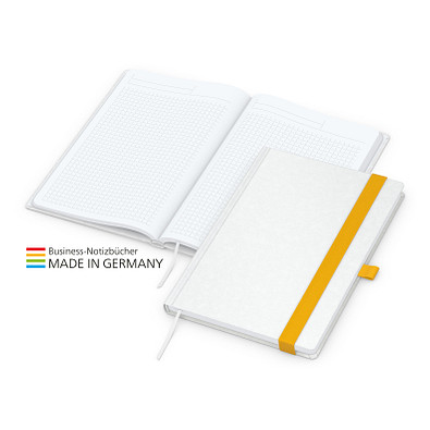 Geiger-Notes Match-Book White Bestseller Notizbuch A4 Natura, inkl. Druck, gelb
