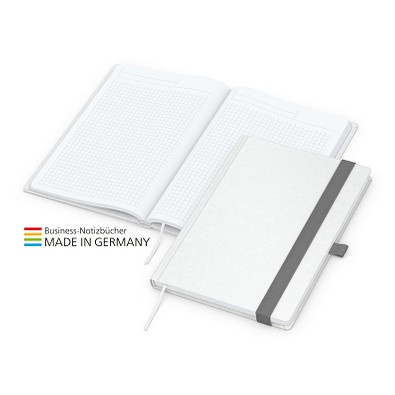 Geiger-Notes Match-Book White Bestseller Notizbuch A4 Natura, inkl. Druck, silbergrau