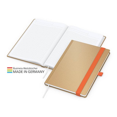 Geiger-Notes Match-Book White Bestseller Notizbuch A5 Natura braun, inkl. Druck, orange
