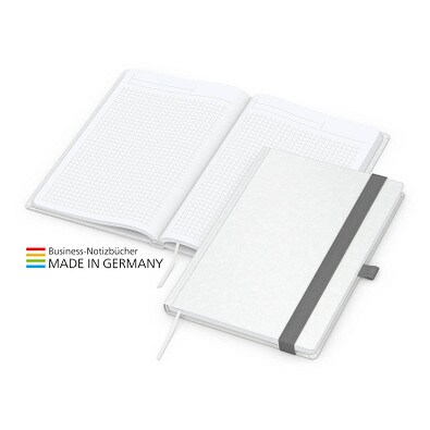Geiger-Notes Match-Book White Bestseller Notizbuch A5 Natura, inkl. Druck, silbergrau