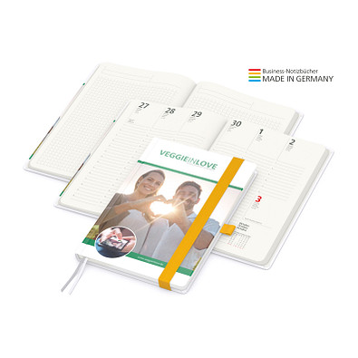 Geiger-Notes Match-Hybrid green+blue Notizbuch A5 Cover-Star Recycling-Matt, inkl. Druck, gelb