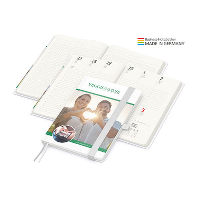 Geiger-Notes Match-Hybrid green+blue Notizbuch A5 Cover-Star Recycling-Matt, inkl. Druck, weiß