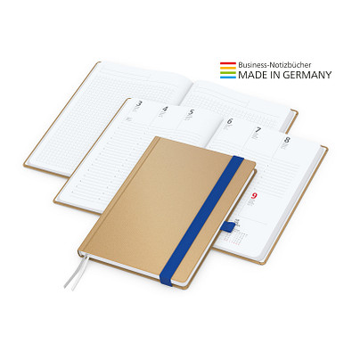 Geiger-Notes Match-Hybrid White Bestseller Notizbuch A5, Natura braun, inkl. Druck, mittelblau