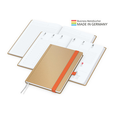 Geiger-Notes Match-Hybrid White Bestseller Notizbuch A5, Natura braun, inkl. Druck, orange