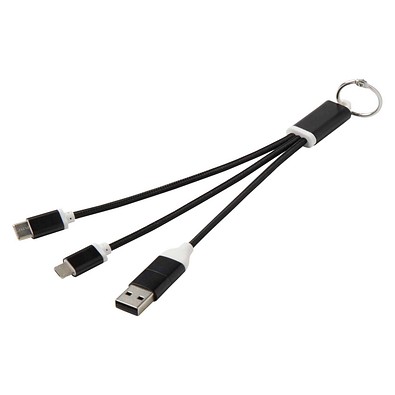 Metal 4-in-1 Ladekabel aus recyceltem Aluminium mit Schlüsselanhänger, schwarz